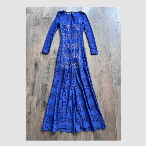Lulus Cut Above the Rest Blue Lace Maxi Dress Long Sleeve Size S Evening Gown - Picture 5 of 10